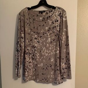Floral Long Sleeve Blouse - Gray and Black